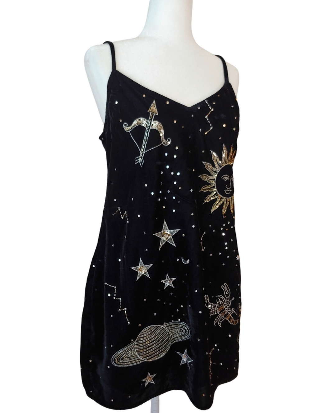 Nasty Gal Black Velvet Celestial Sequin Tank Mini Dress Women's size 10 NWT - Picture 9 of 16